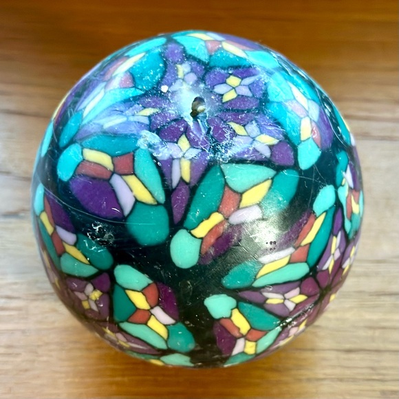 Round Mosaic Patterned Candle w/ Black Wrought Iron Scroll Wall Decor - Picture 6 of 6